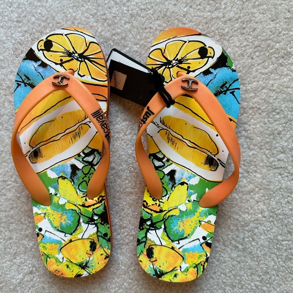 Roberto Cavalli Orange and Yellow Sandals Vibrant Tropical Design - Picture 1 of 4